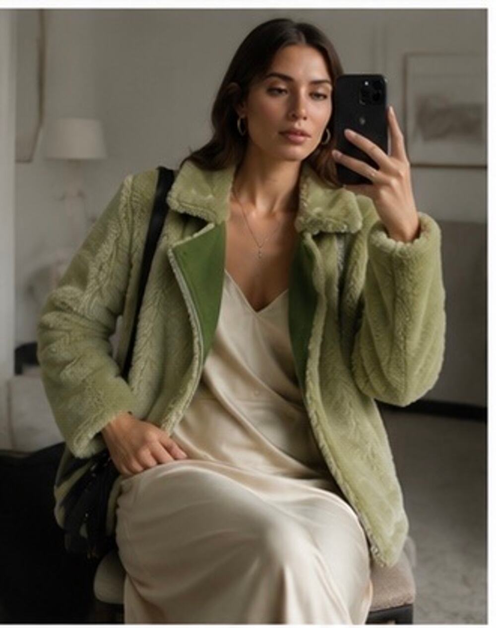 Sage Green Teddy Faux Fur Moto Jacket NWT French Designer Paul & Joe Sister US4